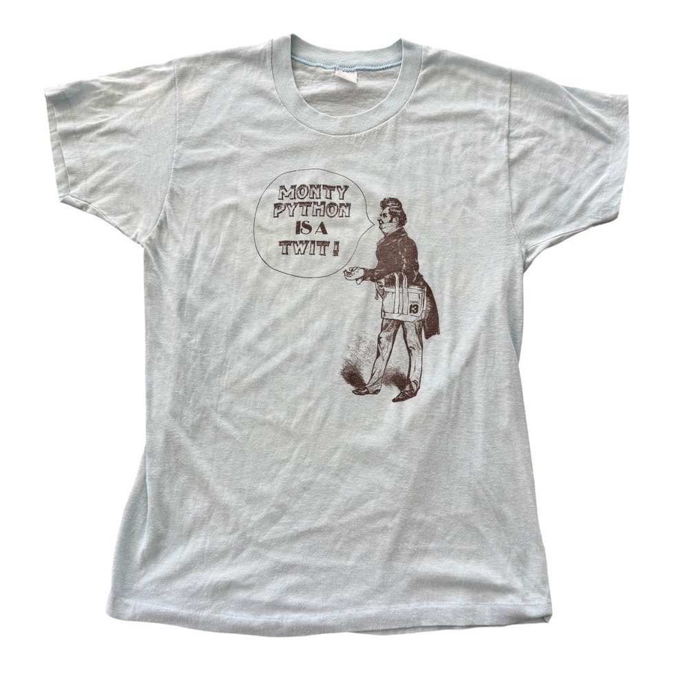 Vintage 70s Monty Python Is A Twit T-shirt KERA Channel 13 Promo XS Light Blue
